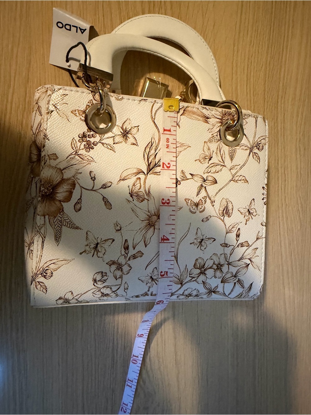 Aldo White Floral Satchel with Gold Charm - Picture 7 of 11